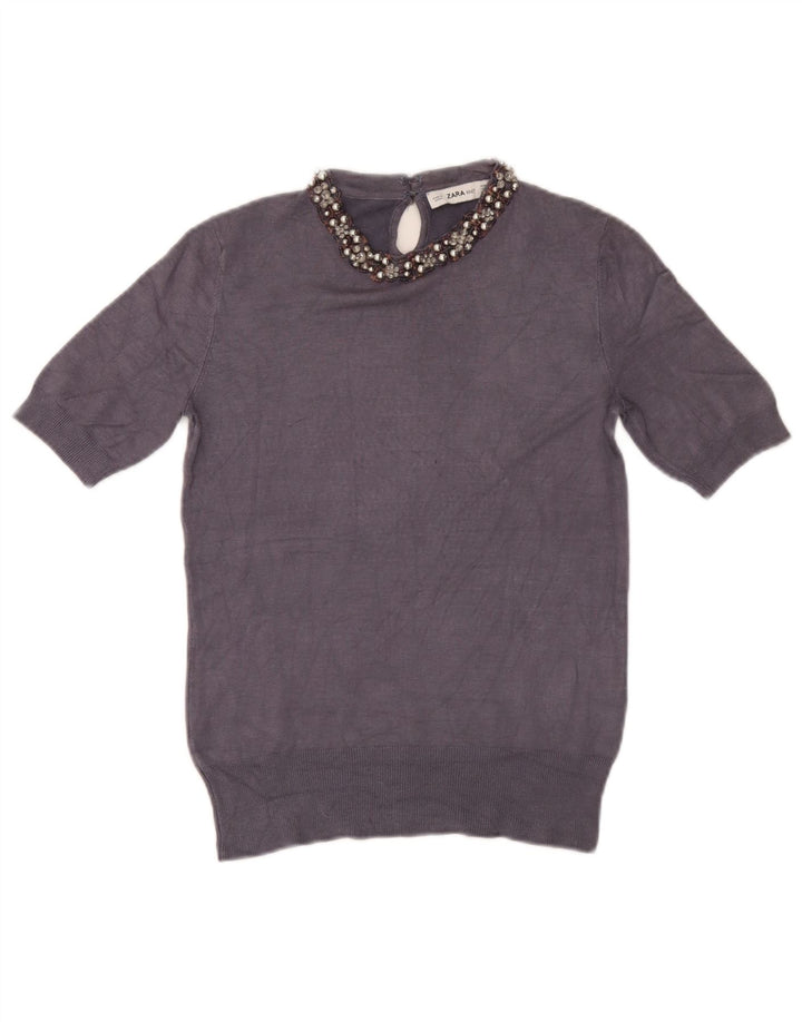 Zara Damen Bluse Top UK 12 Medium Marineblau