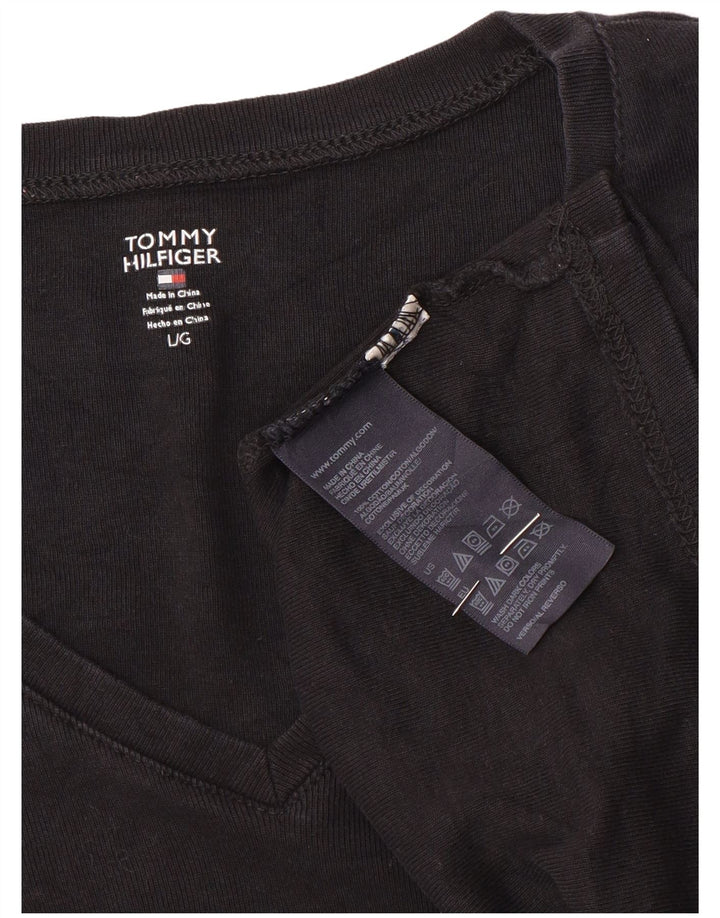 Tommy Hilfiger Damen Top Langarm UK 14 Große schwarze Baumwolle
