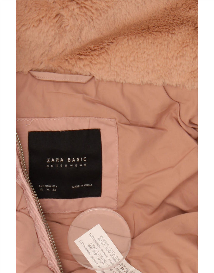 ZARA Damen Crop Hooded Wattierte Jacke UK 18 XL Rosa Polyester