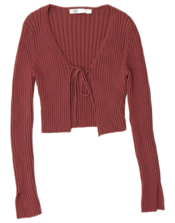 ZARA Womens Crop Bolero Top UK 10 Small Maroon Viscose