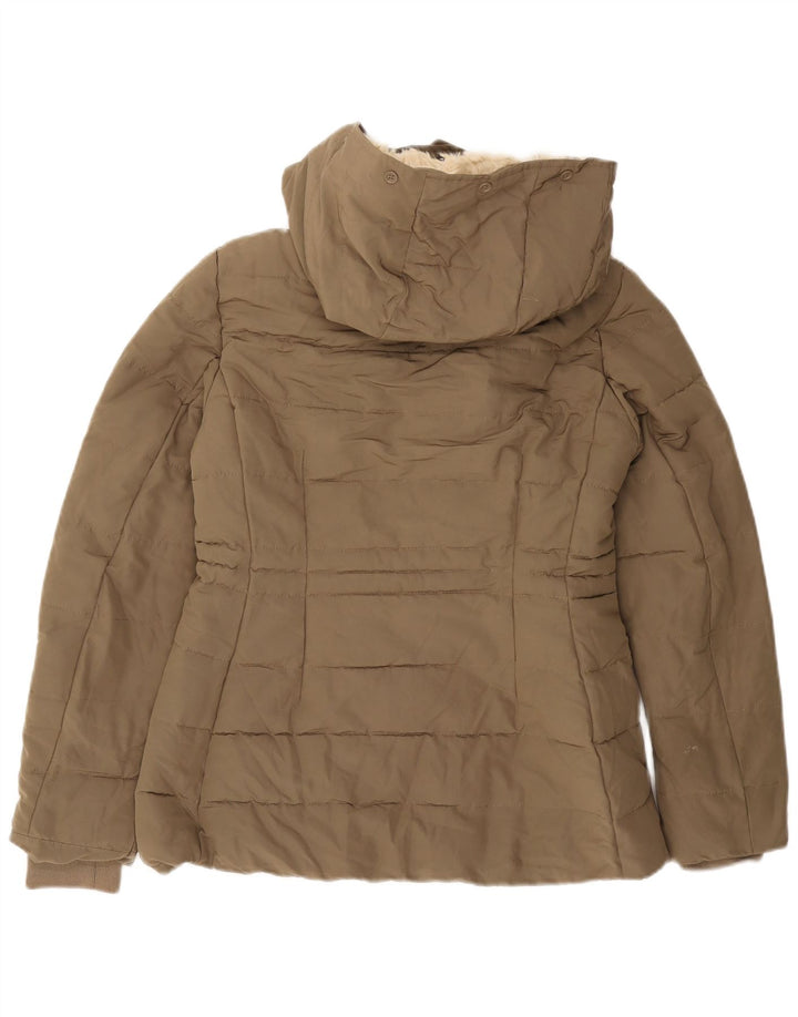Zara Damen Sherpa-Daunenjacke mit Kapuze, UK 10, Größe S, Khaki, Polyester