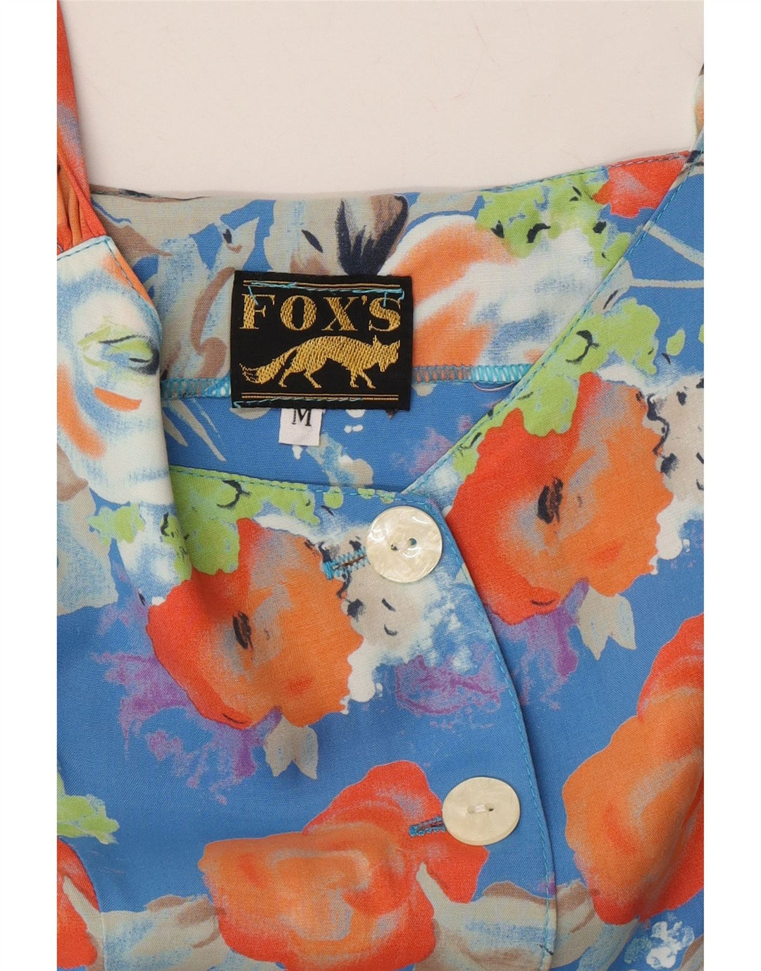 FOX'S Womens Sundress UK 12 Medium Blue Floral Viscose Vintage Fox's and Second-Hand Fox's from Messina Hembry 