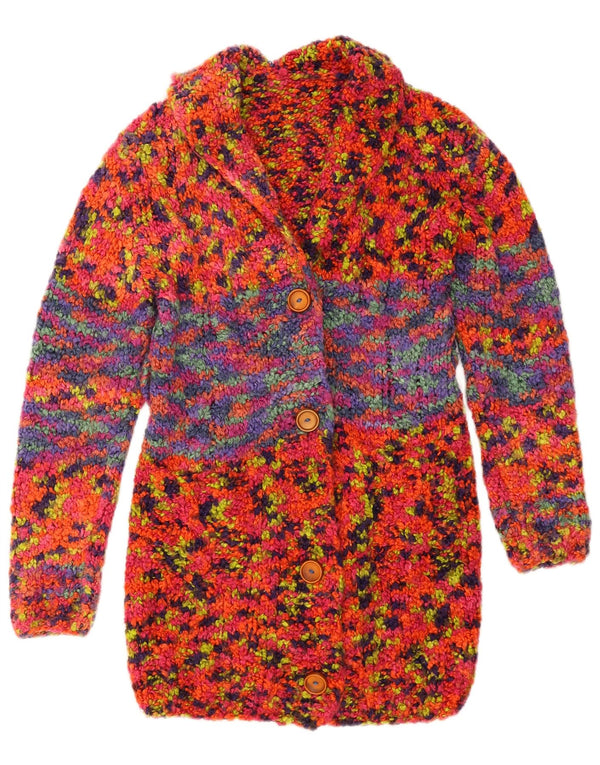 Vintage Damen Longline Cardigan Pullover UK 8 Klein Bunt Gefleckt