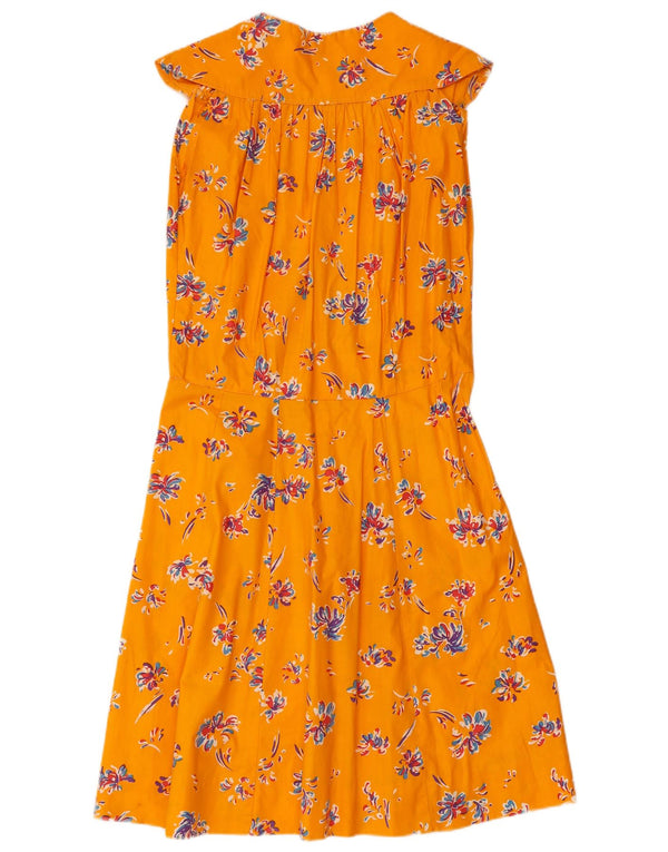 Vintage Damen Ärmelloses Sonnenkleid UK 10 Kleines gelbes Blumenmuster