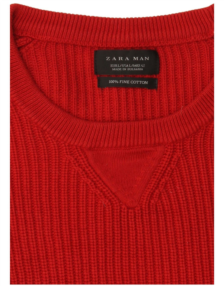 Zara Herren-Pullover mit U-Boot-Ausschnitt, groß, rote Baumwolle