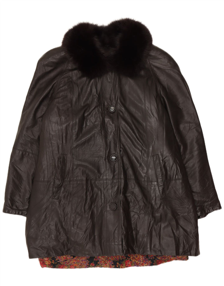 VINTAGE Damen Ledermantel UK 18 XL Schwarzes Leder