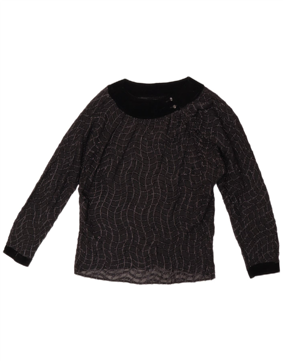 Vintage Damen Durchsichtiges Blusentop UK 16 Groß Schwarz gestreift