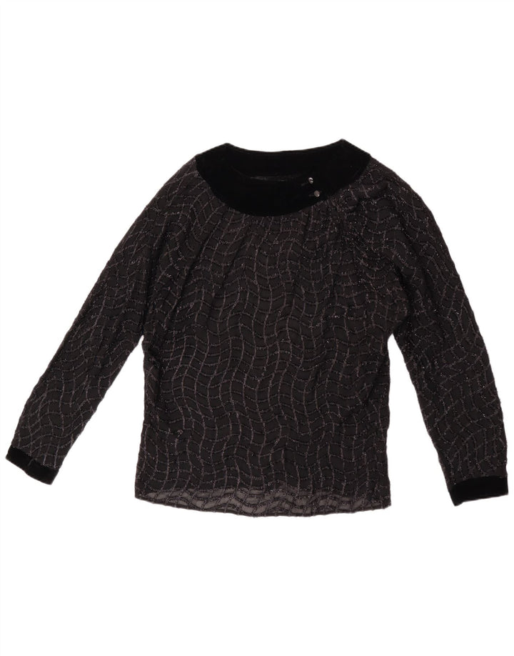 Vintage Damen Durchsichtiges Blusentop UK 16 Groß Schwarz gestreift