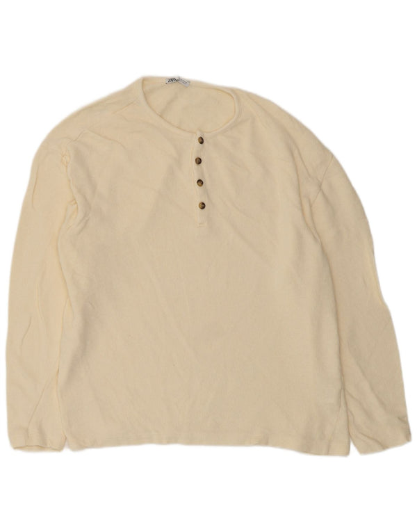 Zara Damen Bluse Top UK 18 XL Off White Baumwolle