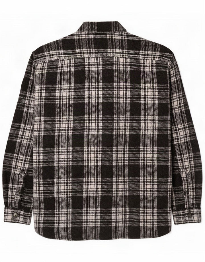 Vintage Herren Overshirt Flanellhemd Medium Schwarz Kariertes Polyester