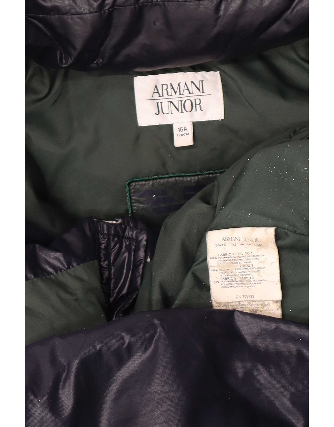 Armani Junior Boys Wattierte Jacke mit Kapuze, 15–16 Jahre, Marineblau, Farbblock