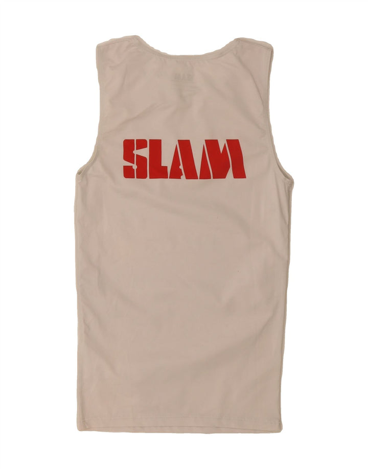 SLAM Womens Graphic Vest Top UK 6 XS White Polyester Vintage Slam and Second-Hand Slam from Messina Hembry 
