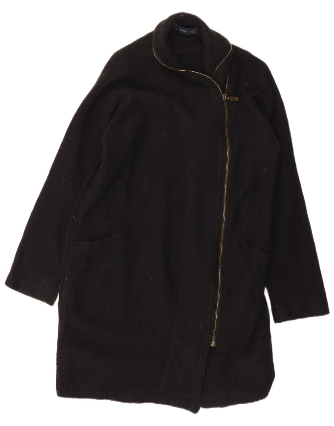 ZARA Damen Mantel UK 14 Mittelschwarze Wolle
