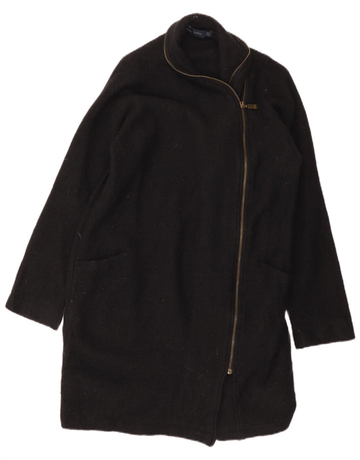ZARA Damen Mantel UK 14 Mittelschwarze Wolle