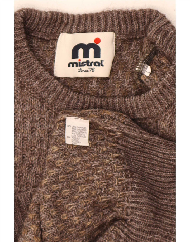 Mistral Herren-Pullover mit Rundhalsausschnitt, große braune Wolle