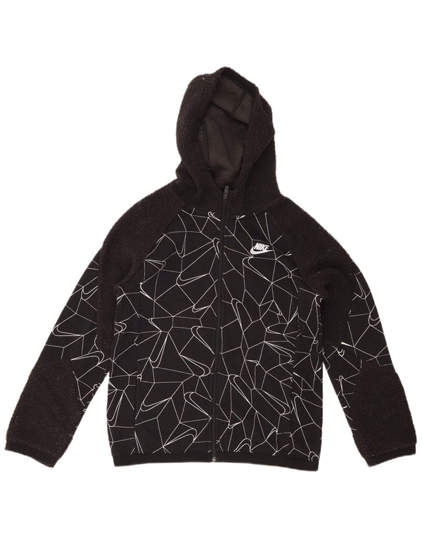 NIKE Jungen-Kapuzenpullover mit Reißverschluss, 12–13 Jahre, groß, schwarze geometrische Baumwolle