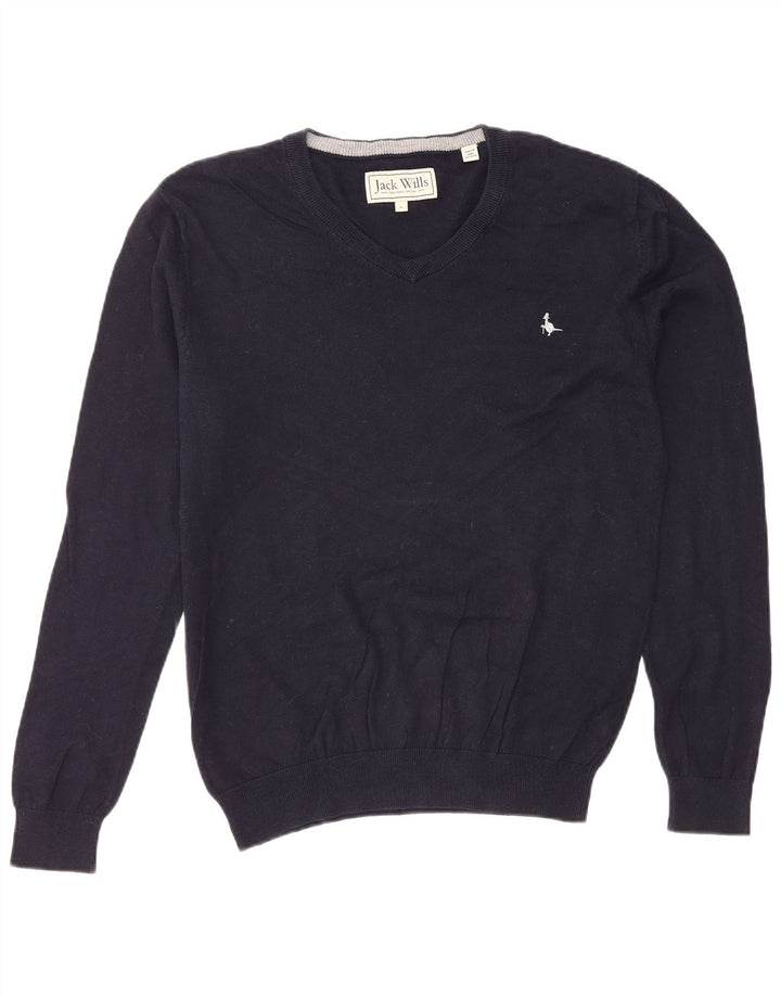 JACK WILLS Herren-Pullover mit V-Ausschnitt, Größe S, marineblaue Baumwolle