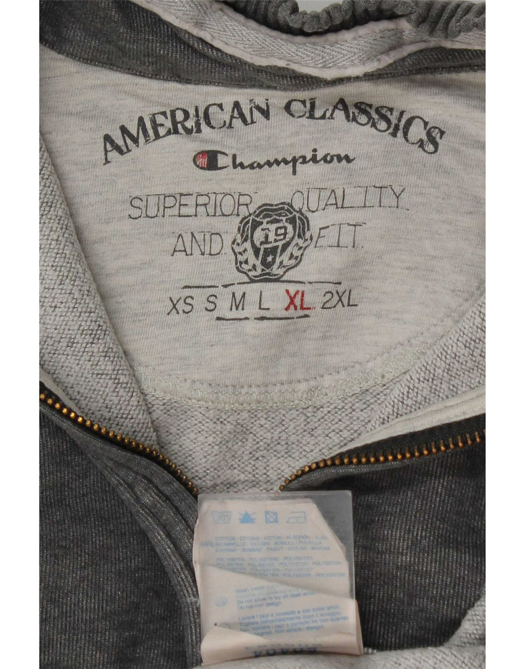 Champion Herren-Sweatshirt mit Reißverschluss, XL, graue Baumwolle