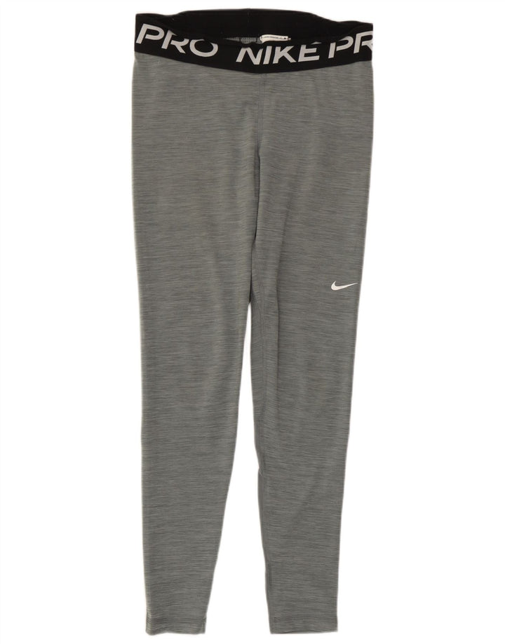 Nike Damen Dri Fit Graphic Leggings UK 12 Mittelgrau Farbblock