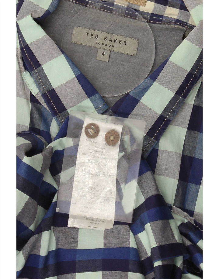 Ted Baker Herren-Kurzarmhemd, Größe 4, groß, blaue Gingham-Baumwolle