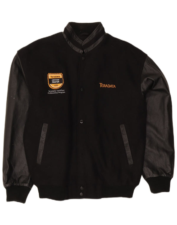 North End Mens Varsity Jacket UK 40 Large Black Wool