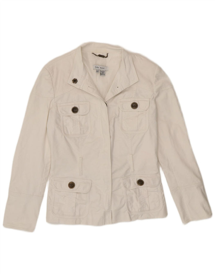 Zara Damen Utility Blazer Jacke UK 12 Mittelweiße Baumwolle