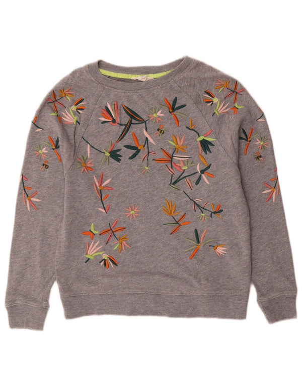 WHITE STUFF Damen Sweatshirt-Pullover UK 6 XS Grau geblümte Baumwolle