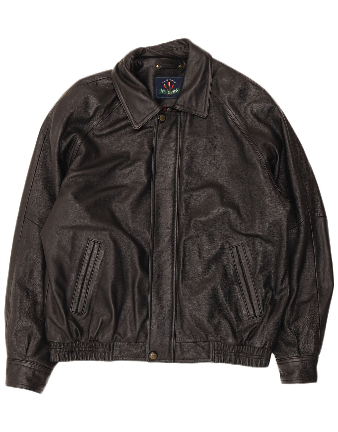 Ivy Crew Herren Lederjacke UK 40 Large Schwarz