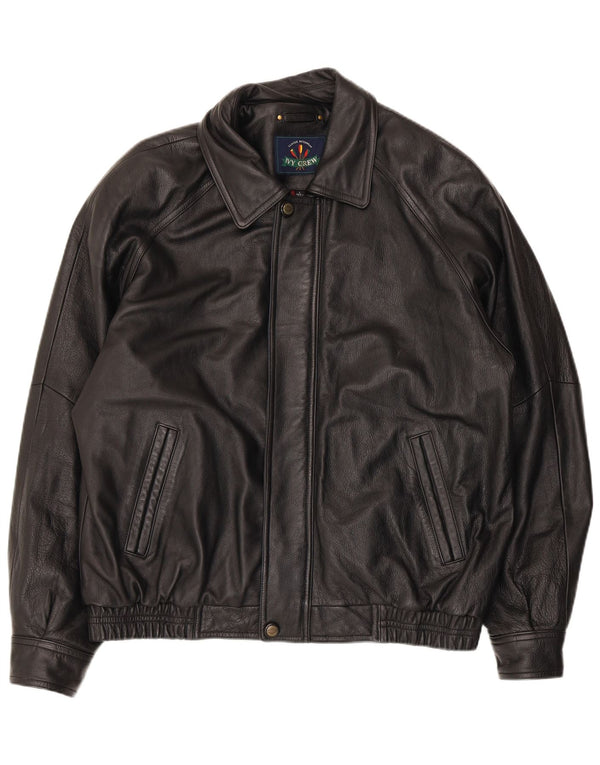 Ivy Crew Herren Lederjacke UK 40 Large Schwarz