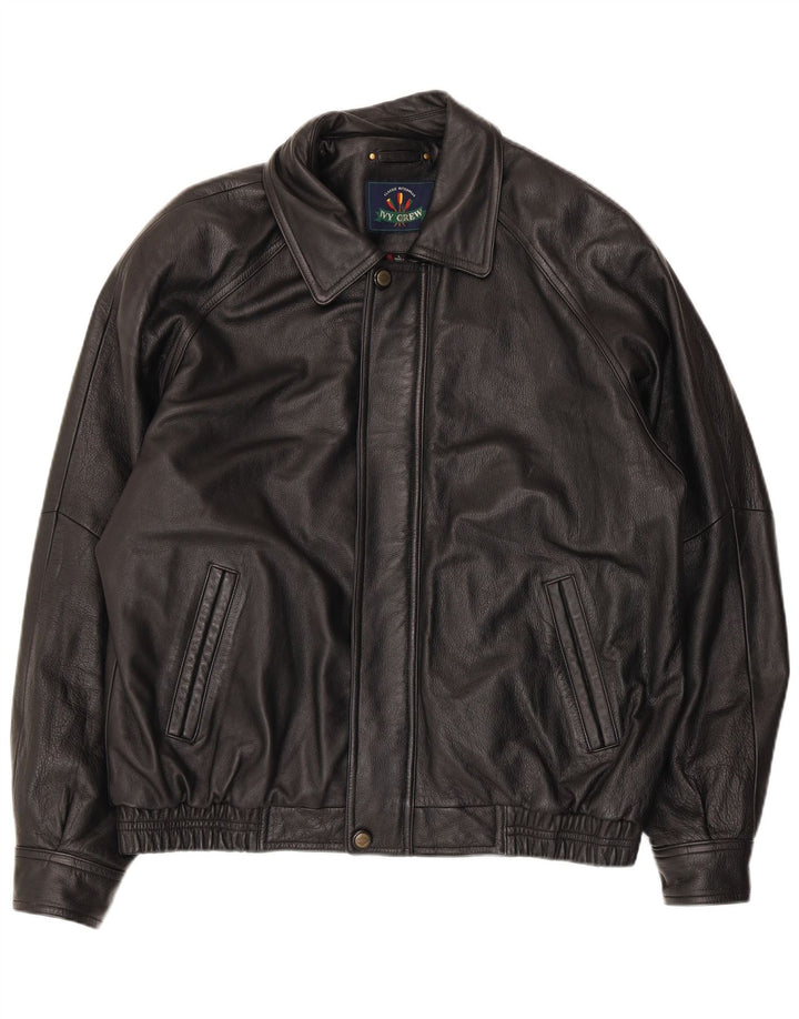 Ivy Crew Herren Lederjacke UK 40 Large Schwarz