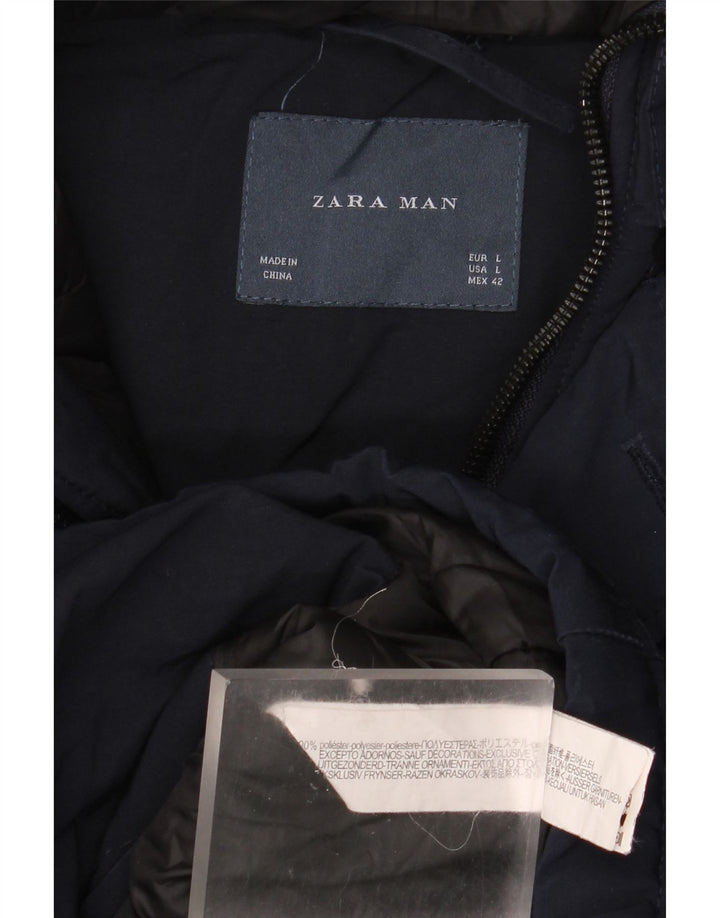 ZARA Herren-Parka mit Kapuze, UK 40, Größe L, Marineblau, Polyester