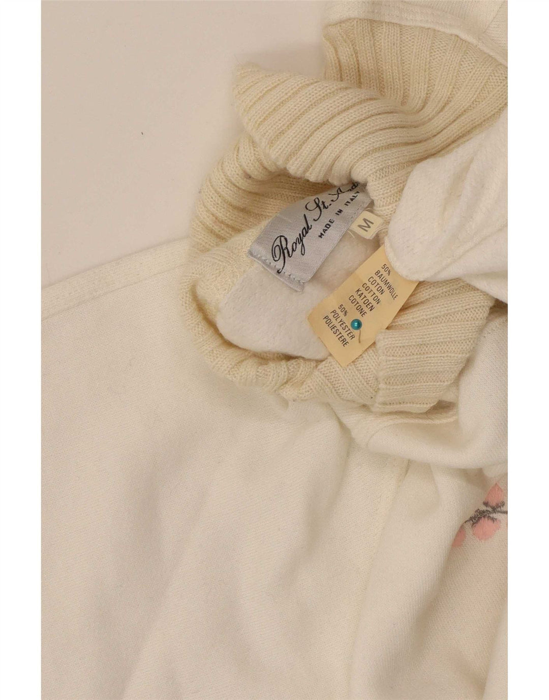 Vintage Damen Grafik Sweatshirt Pullover UK 14 Medium Off White Floral
