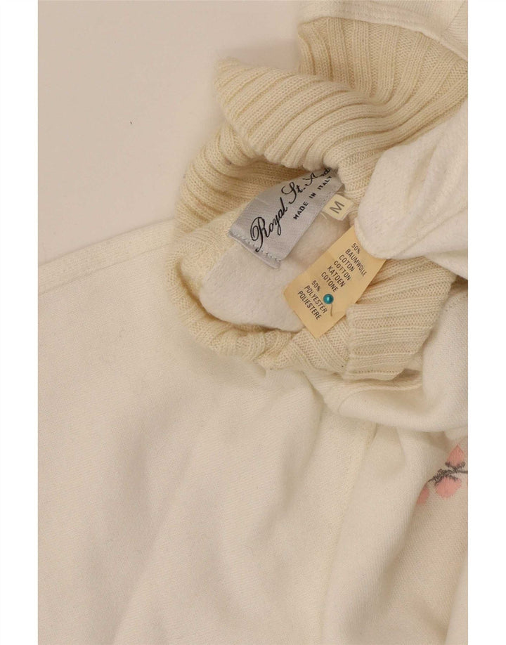 Vintage Damen Grafik Sweatshirt Pullover UK 14 Medium Off White Floral