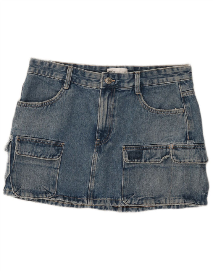 Zara Damen Jeans-Cargo-Rock, Größe L, W32, Blau, Baumwolle