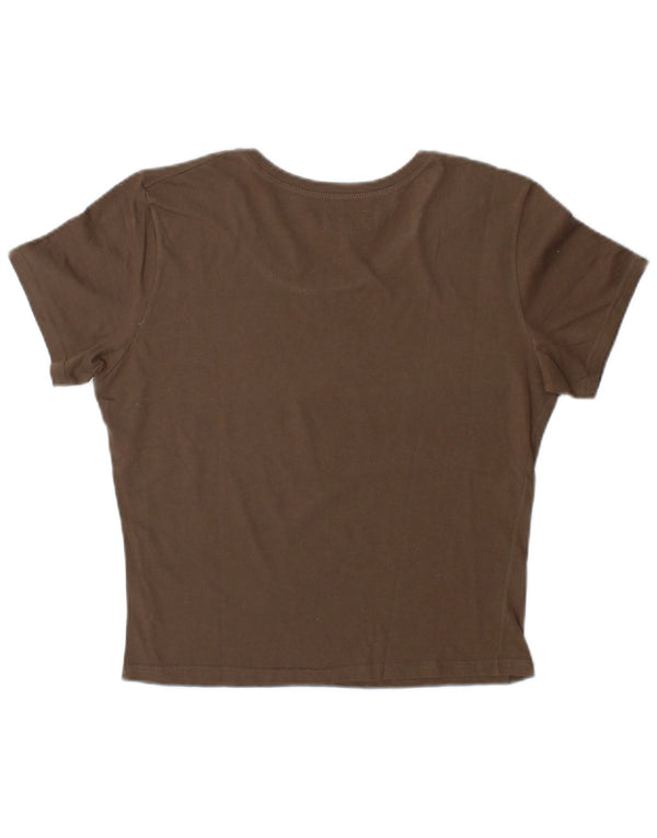 Rifle Damen Crop Graphic T-Shirt Top UK 16 Large Braun Baumwolle