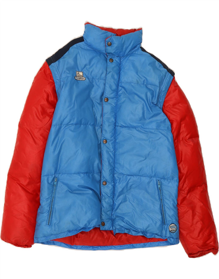SAMAS Mens Padded Jacket IT 50 Large Blue Colourblock Polyester Vintage Samas and Second-Hand Samas from Messina Hembry 