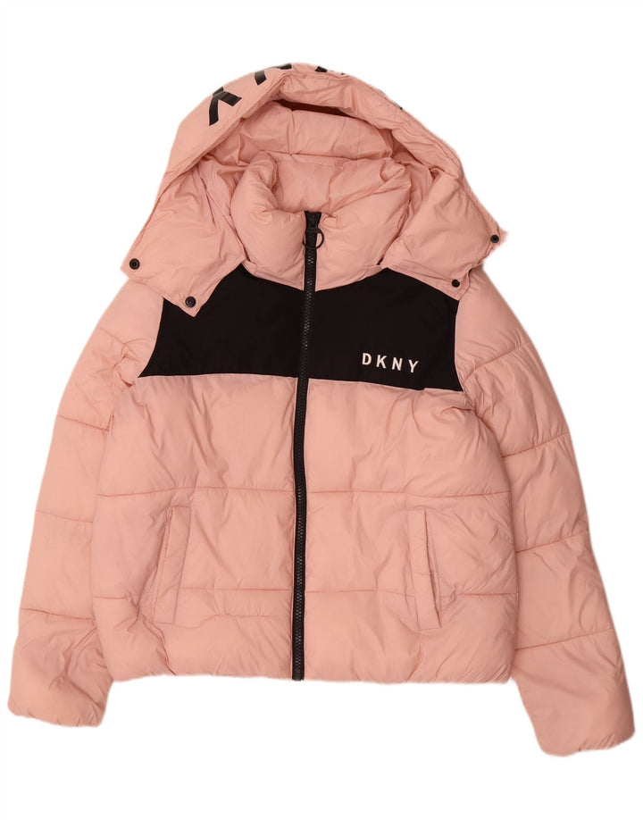 Dkny Womens Oversized Graphic Wattierte Jacke UK 16 Large Pink Colourblock