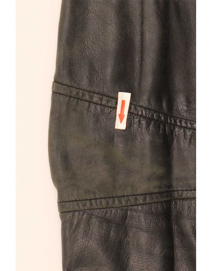 Mango Damen Crop Lederjacke UK 14 Großes schwarzes Leder