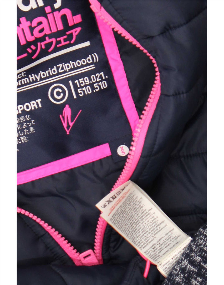 Superdry Wattierte Damenjacke mit Kapuze, UK 8, Größe S, Marineblau gesprenkeltes Polyester
