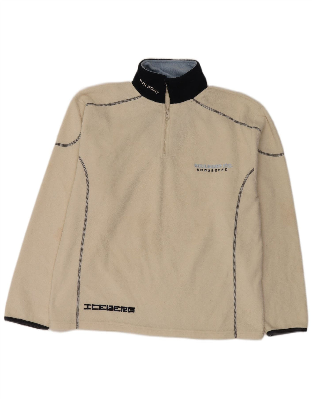 Iceberg Herren-Fleecepullover mit Reißverschluss am Hals, XL, weißes Farbblock-Polyester