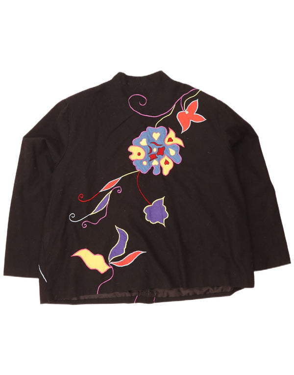 Indigo Moon Damen-Blazer mit 5 Knöpfen, übergroß, Gr. 20, 2XL, Schwarz mit Blumenmuster