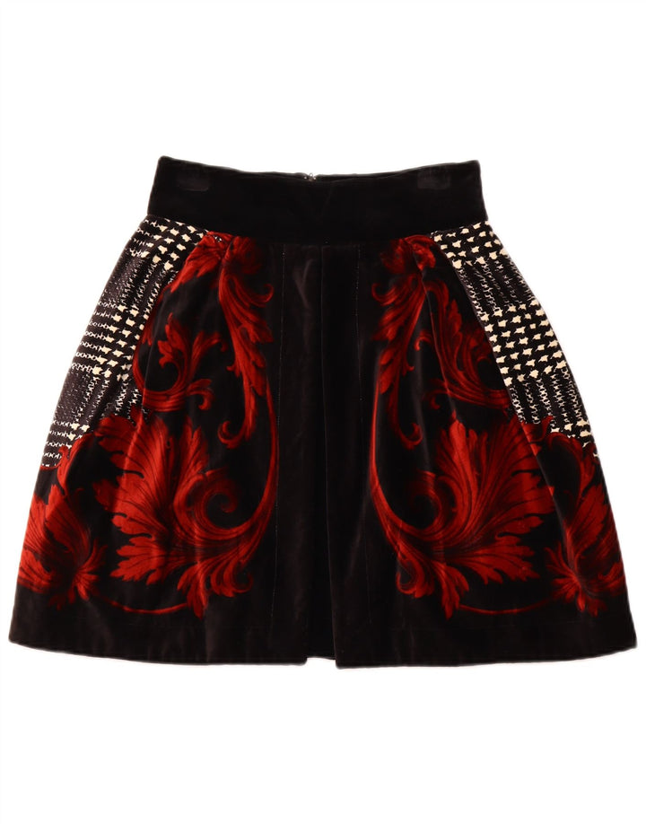 BYBLOS Damen Samt-A-Linien-Rock IT 42 Medium W28 Schwarz geblümte Baumwolle