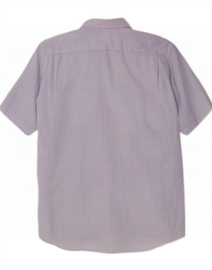 Lacoste Herren-Kurzarmhemd, Größe 40, mittelblau karierte Baumwolle
