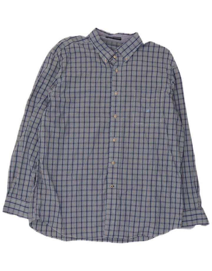 Nautica Herrenhemd XL, blau kariert, Baumwolle