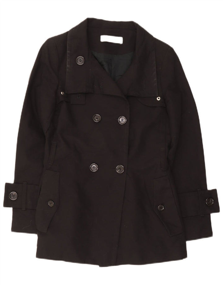 Zara Damen Pea Coat UK 14 Große schwarze Baumwolle