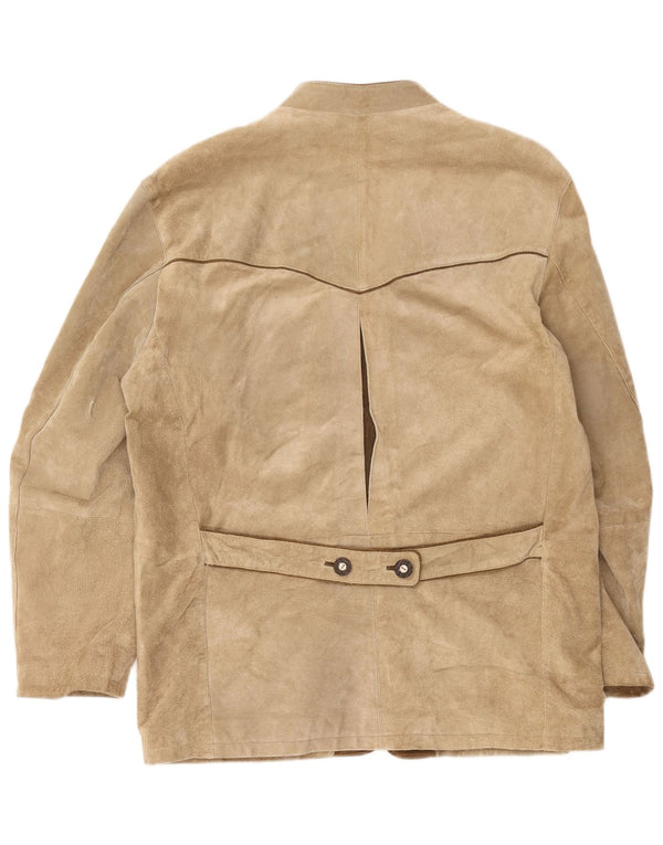 Vintage Herren Trachten 3 Knopf Wildleder Blazer Jacke EU 54 2XL Beige Floral