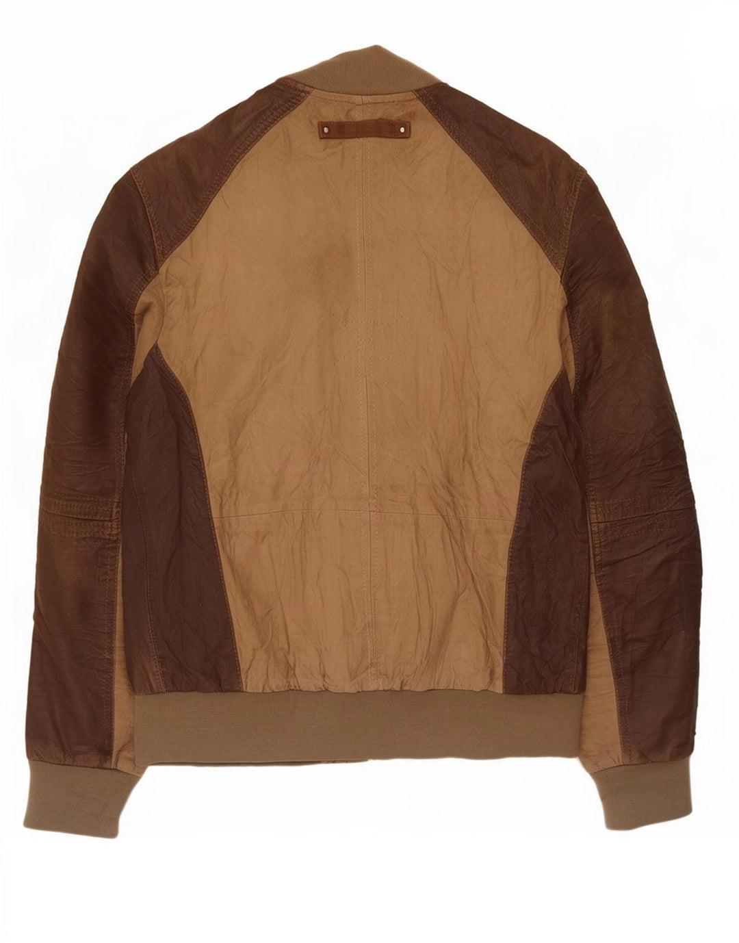 OVS Damen Lederjacke IT 48 Mittelbraun Farbblock