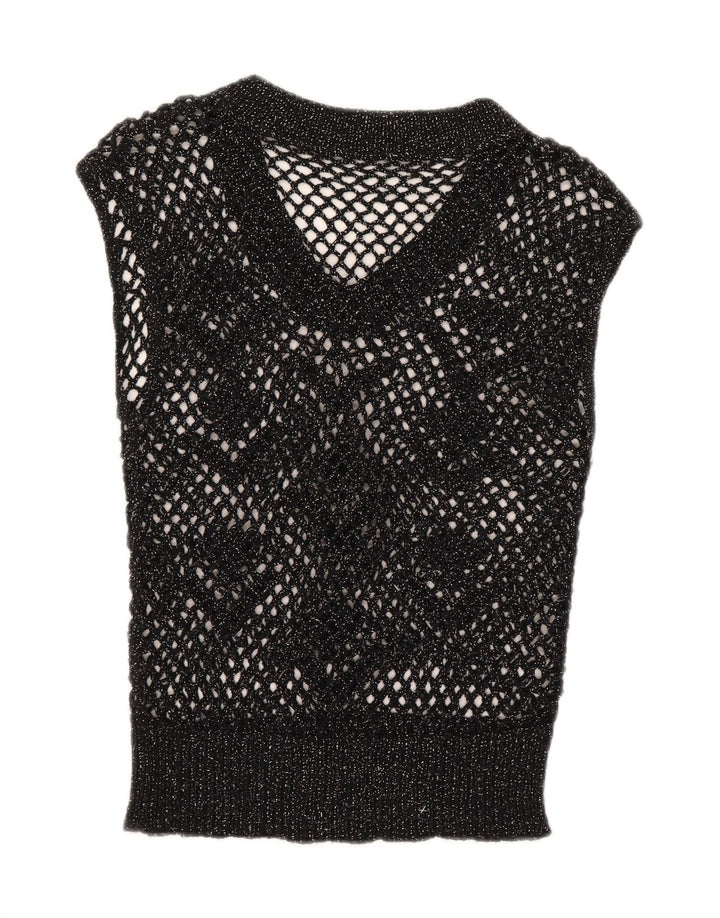 Vintage Damen Durchsichtiges Weste-Top UK 12 Medium Schwarz