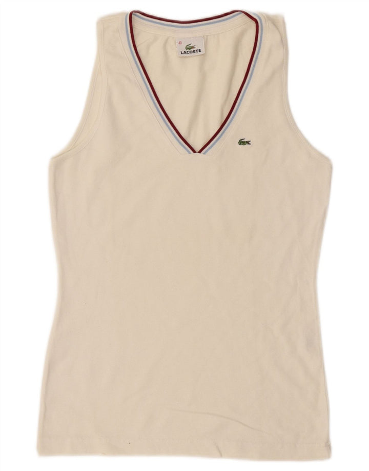 Lacoste Damen-Trägershirt, Größe 40, mittlere, cremefarbene Baumwolle
