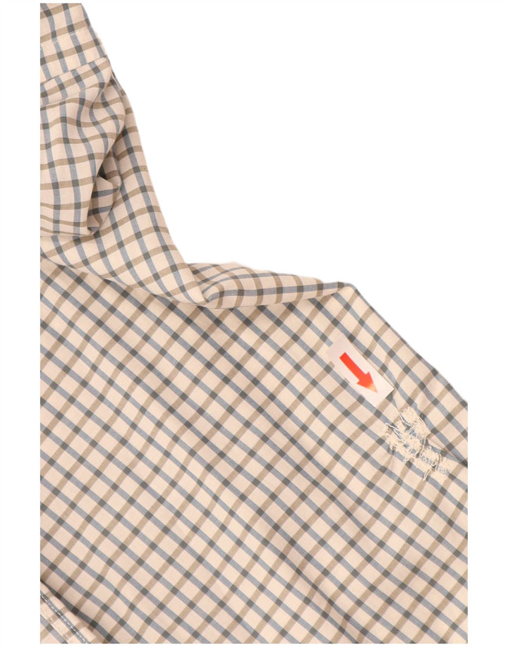 Lacoste Herrenhemd Größe 44 XL Weiße Gingham-Baumwolle